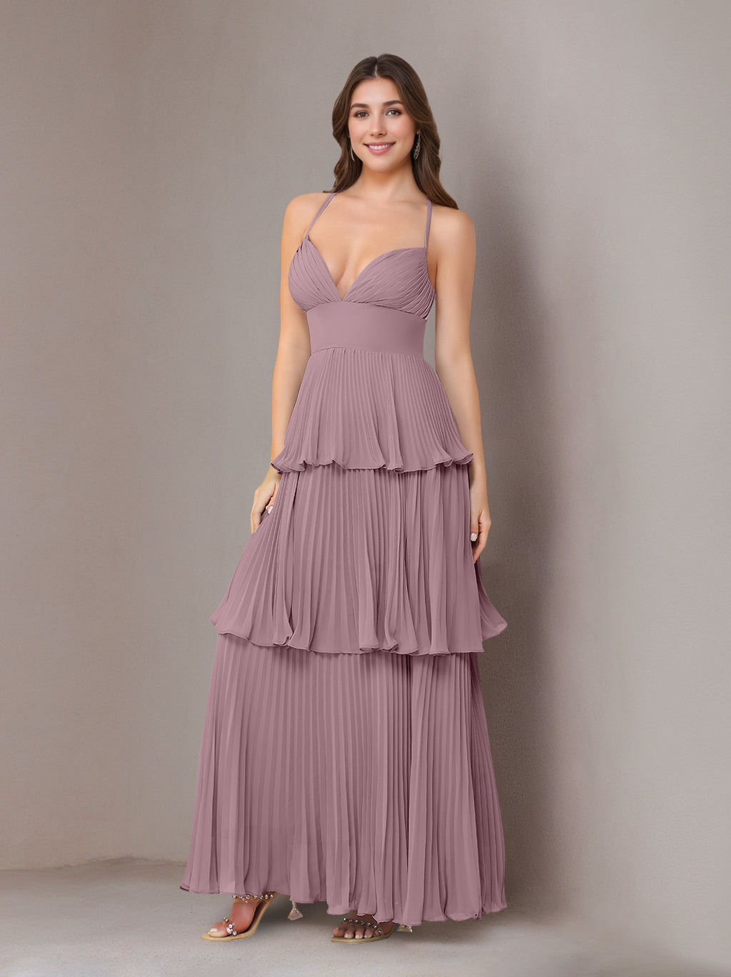 Ligne A/Princesse Bretelles Spaghetti Sans Manches La Longueur du Sol Mousseline Robes de Demoiselle d'Honneur avec Pleated