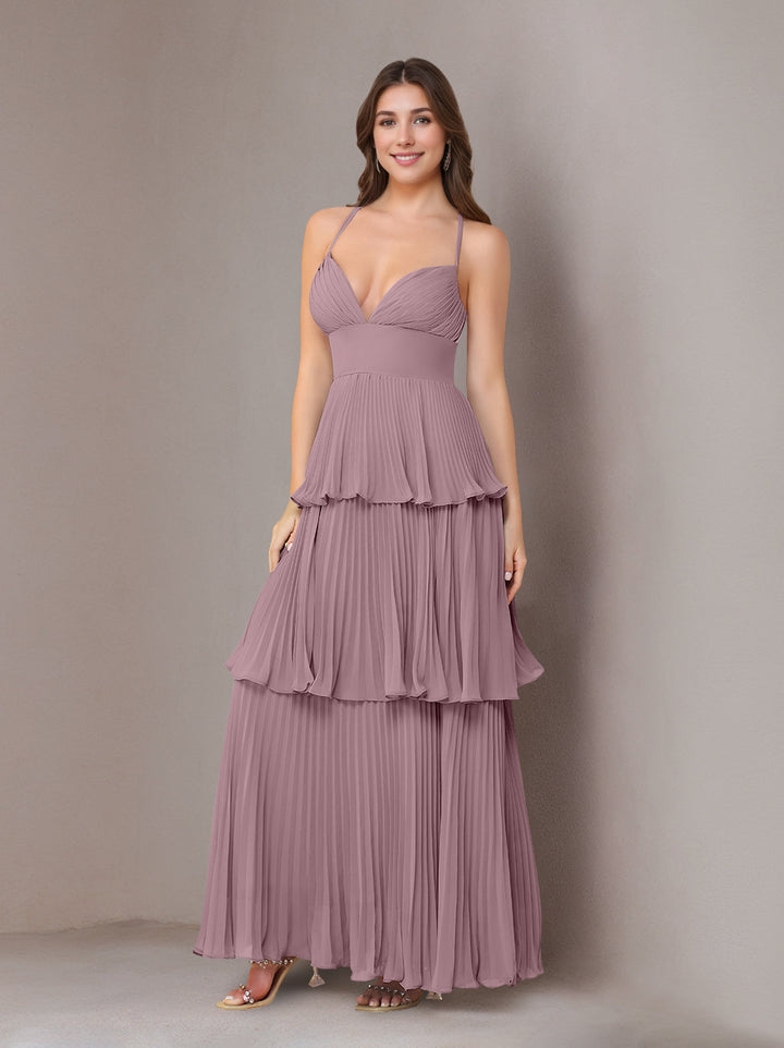 Ligne A/Princesse Bretelles Spaghetti Sans Manches La Longueur du Sol Mousseline Robes de Demoiselle d'Honneur avec Pleated