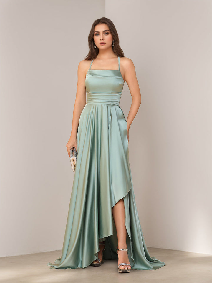 Ligne A/Princesse Bretelles Spaghetti Sans Manches Asymétrique Robes de Demoiselle d'Honneur avec Côté Divisé