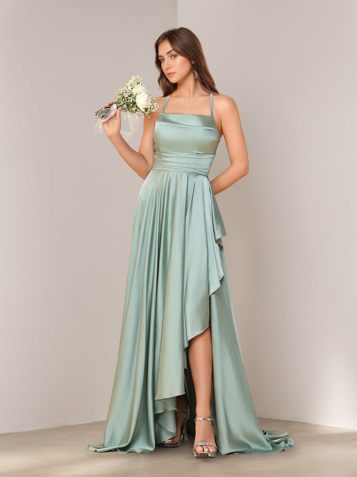 Ligne A/Princesse Bretelles Spaghetti Sans Manches Asymétrique Robes de Demoiselle d'Honneur avec Côté Divisé