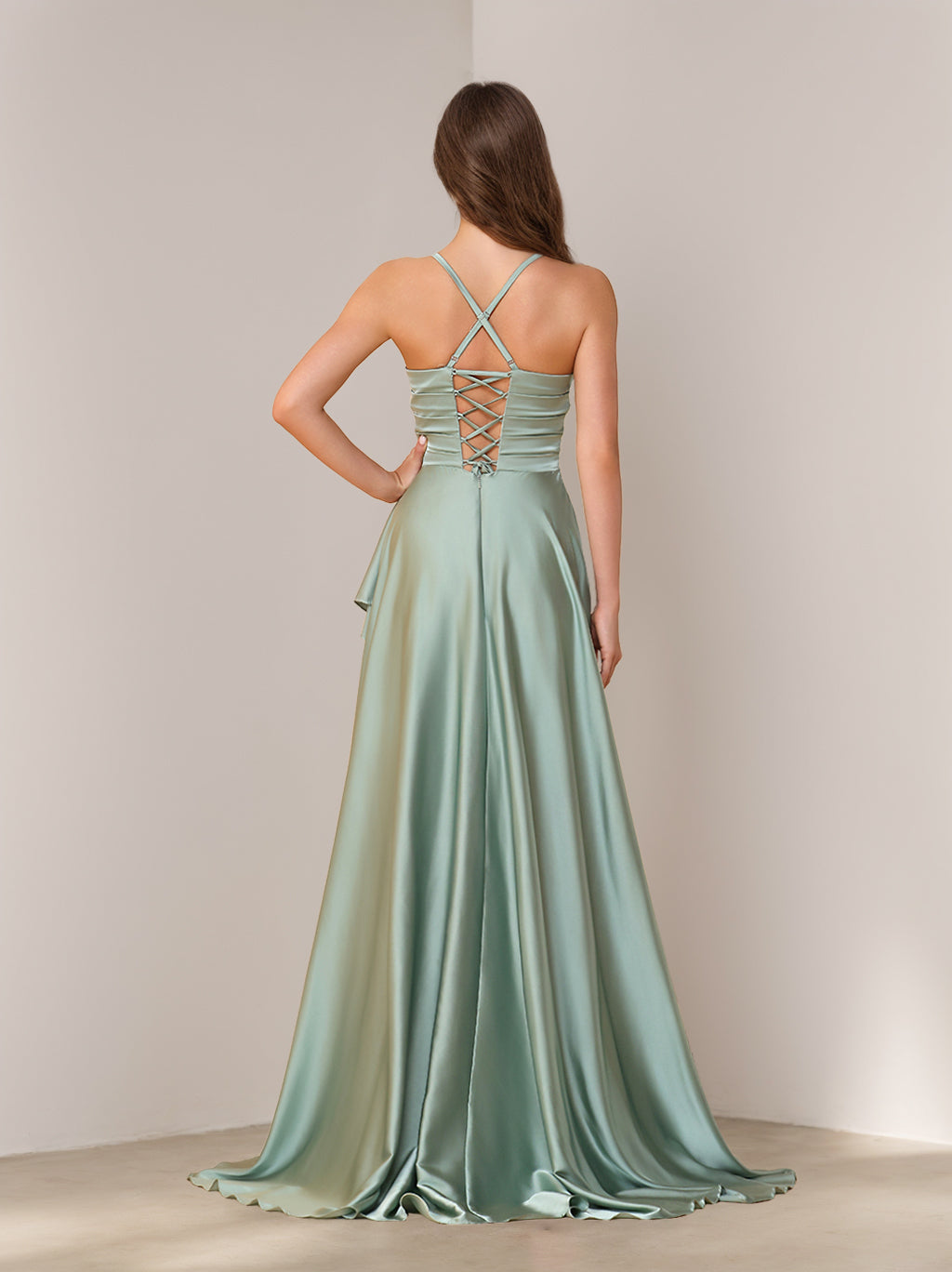 Ligne A/Princesse Bretelles Spaghetti Sans Manches Asymétrique Robes de Demoiselle d'Honneur avec Côté Divisé