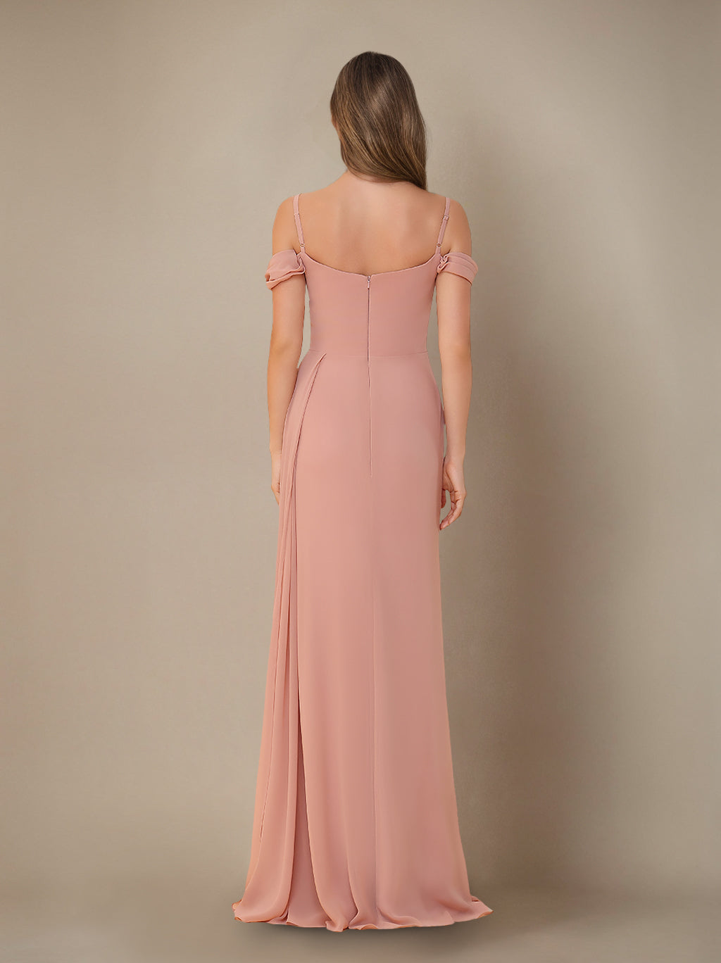 Gaine/Colonne Hors de l'Épaule Bretelles Spaghetti La Longueur du Sol Robe de Demoiselle d'Honneur avec Froufrous & Côté Divisé