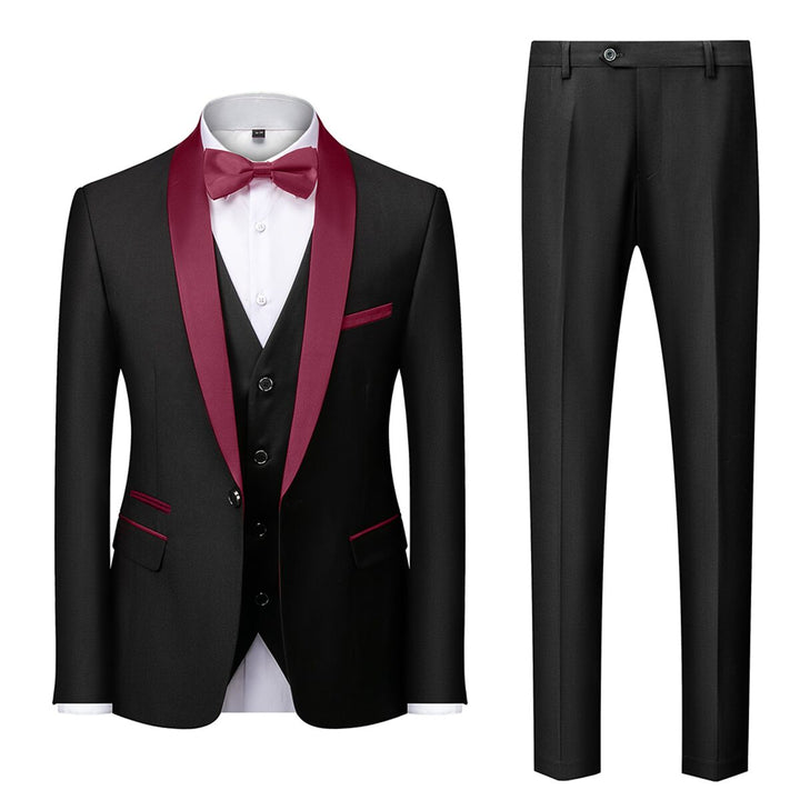 Bleu bordeaux gris rouge noir hommes coupe ajustée simple boutonnage un bouton 3 pièces couleur unie costumes de mariage