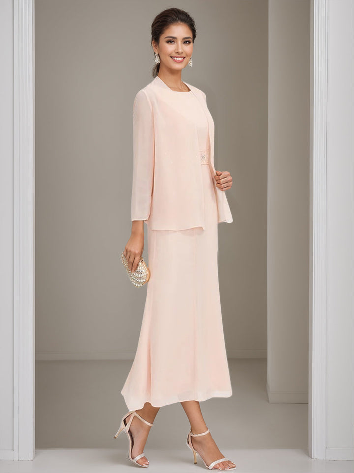 Gaine/Colonne Collier Bijou Tea Length Robes Mère de La Mariée avec veste & Perles