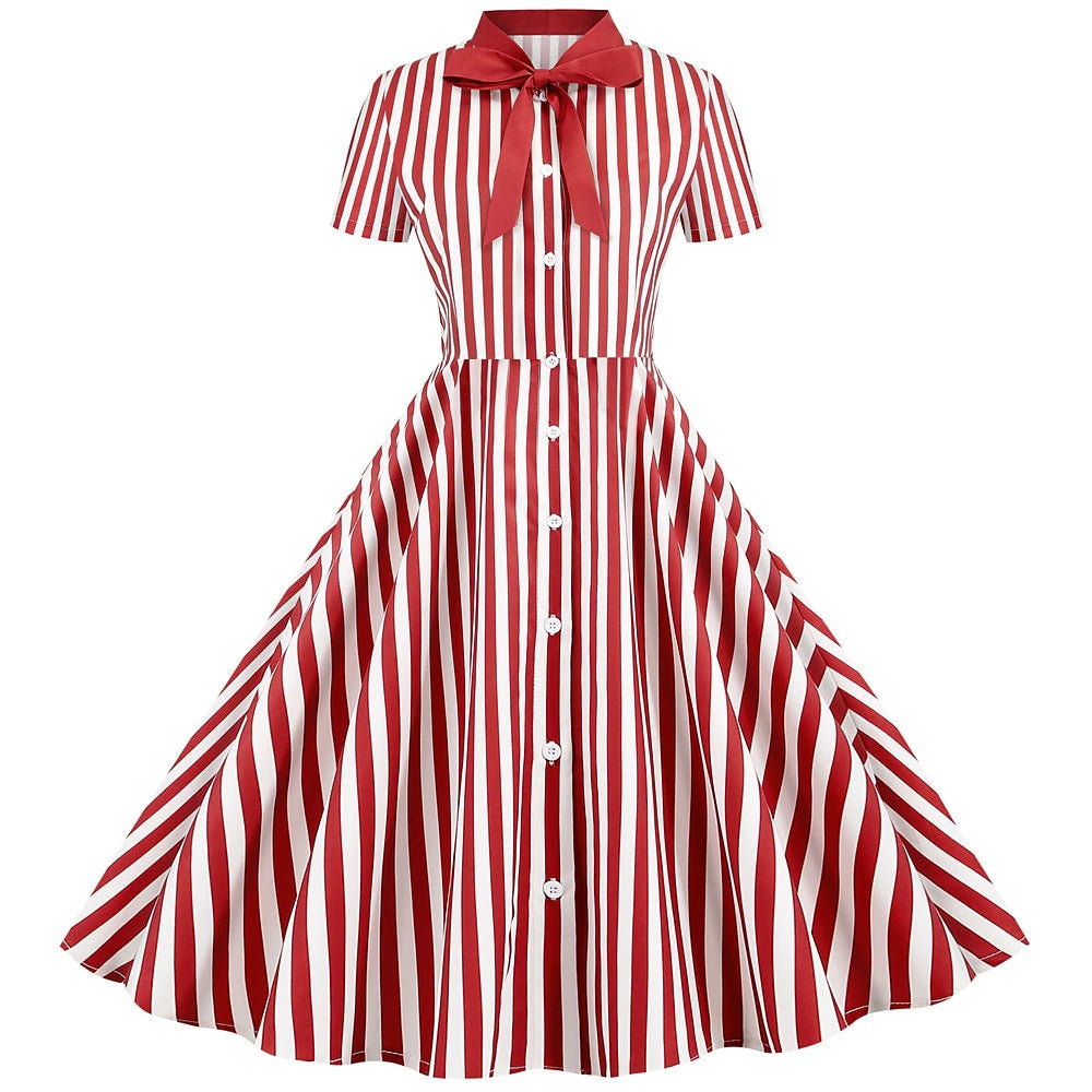 Robe de Costume D'Halloween à Manches Courtes et Col en V, Coupe A-Line/Princesse, Longueur Genou, avec Nœud Papillon