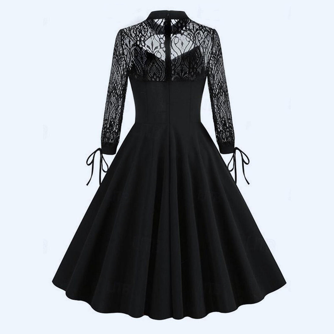Robe de Costume D'Halloween à Manches Courtes et Col en V, Coupe Trapèze/Princesse, Longueur Genou, avec Dentelle