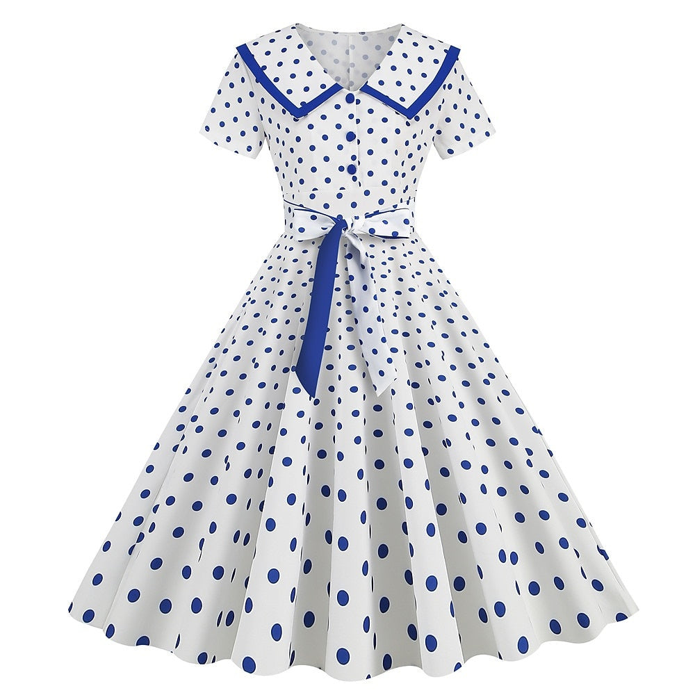 Robe de Costume D'Halloween à Manches Courtes et Col en V de Forme Trapèze/Princesse, Longueur Genou, avec Nœud Papillon