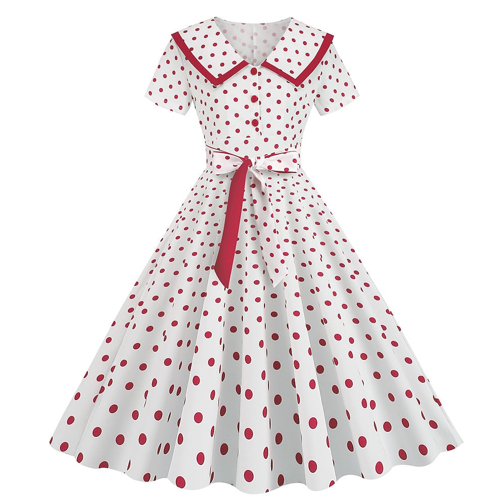 Robe de Costume D'Halloween à Manches Courtes et Col en V de Forme Trapèze/Princesse, Longueur Genou, avec Nœud Papillon