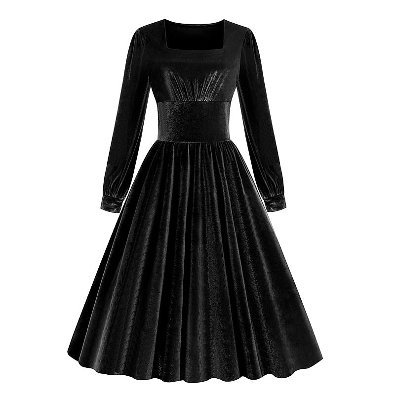 Robe Trapèze/Princesse à Col Carré et Manches Longues, Longueur Thé, pour Costume de Spectacle D'Halloween, avec Volants