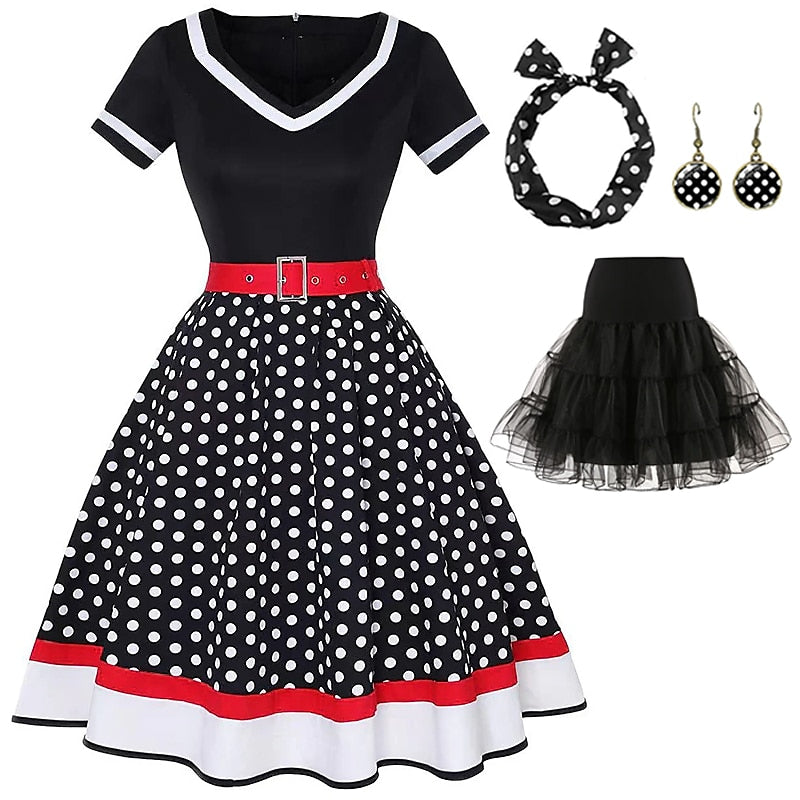 Robe de Costume D'Halloween à Manches Courtes et Col en V, Coupe A-Line/Princesse, Longueur Genou, avec Ceinture