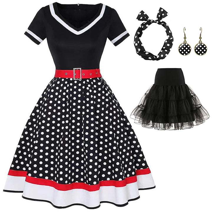 Robe de Costume D'Halloween à Manches Courtes et Col en V, Coupe A-Line/Princesse, Longueur Genou, avec Ceinture