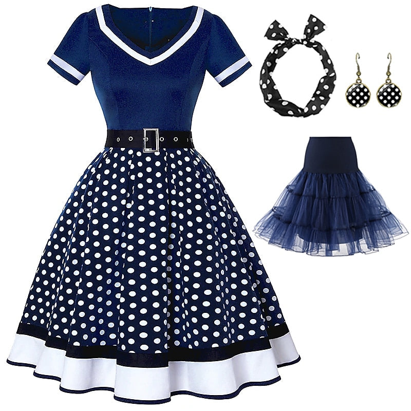 Robe de Costume D'Halloween à Manches Courtes et Col en V, Coupe A-Line/Princesse, Longueur Genou, avec Ceinture