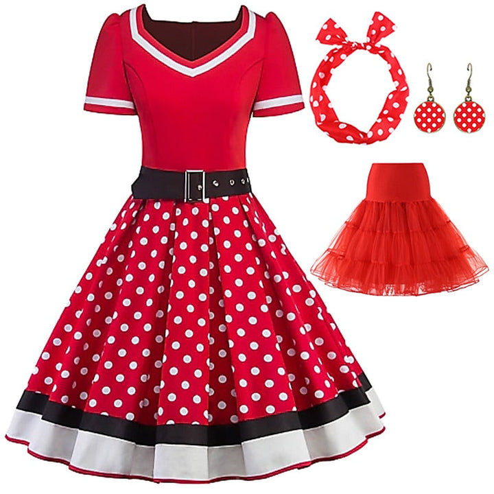Robe de Costume D'Halloween à Manches Courtes et Col en V, Coupe A-Line/Princesse, Longueur Genou, avec Ceinture