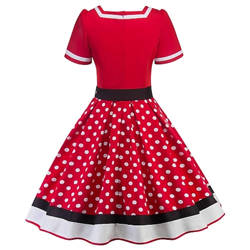 Robe de Costume D'Halloween à Manches Courtes et Col en V, Coupe A-Line/Princesse, Longueur Genou, avec Ceinture