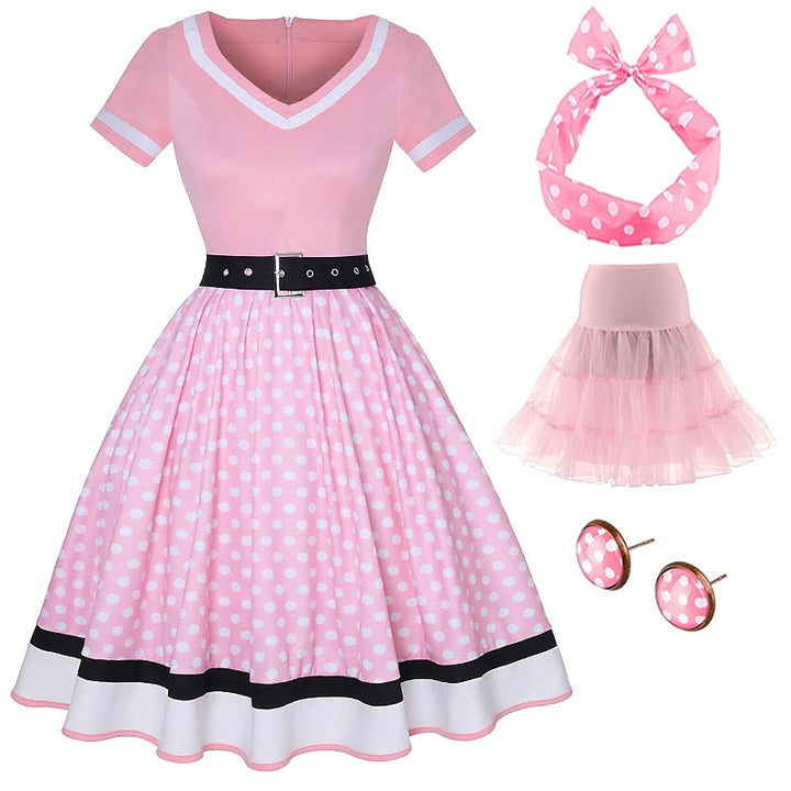 Robe de Costume D'Halloween à Manches Courtes et Col en V, Coupe A-Line/Princesse, Longueur Genou, avec Ceinture
