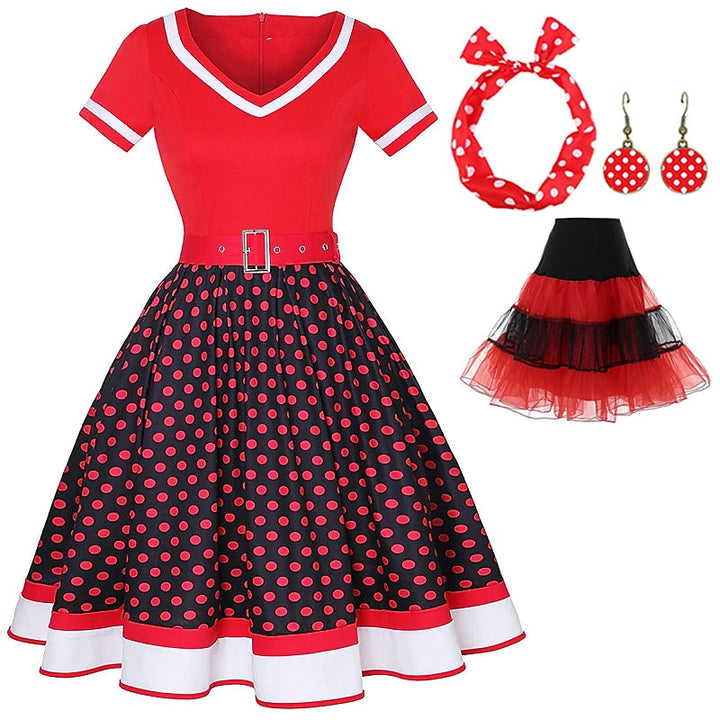 Robe de Costume D'Halloween à Manches Courtes et Col en V, Coupe A-Line/Princesse, Longueur Genou, avec Ceinture