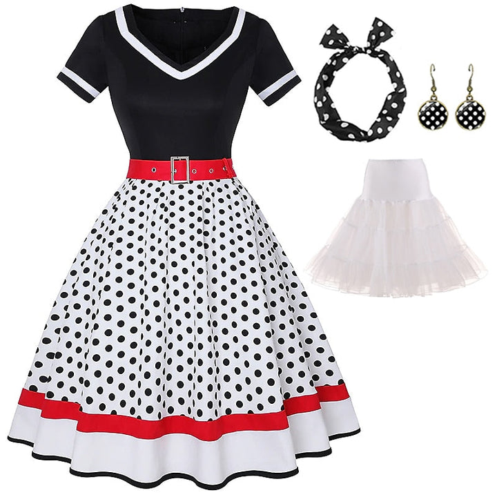 Robe de Costume D'Halloween à Manches Courtes et Col en V, Coupe A-Line/Princesse, Longueur Genou, avec Ceinture