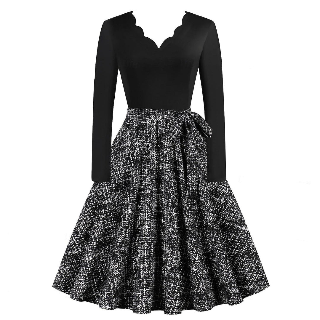 Robe de Costume D'Halloween à Manches Longues et Longueur Thé, Coupe A-Line/Princesse, avec Nœud Papillon