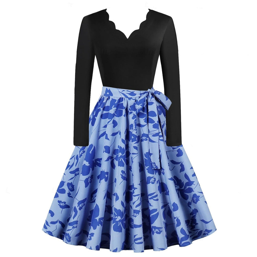 Robe de Costume D'Halloween à Manches Longues et Longueur Thé, Coupe A-Line/Princesse, avec Nœud Papillon