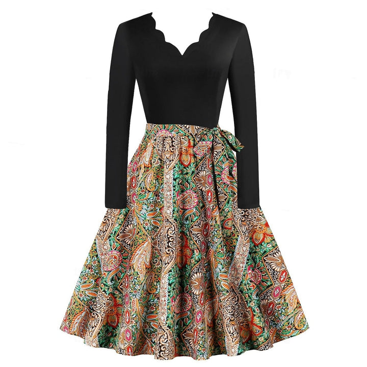 Robe de Costume D'Halloween à Manches Longues et Longueur Thé, Coupe A-Line/Princesse, avec Nœud Papillon