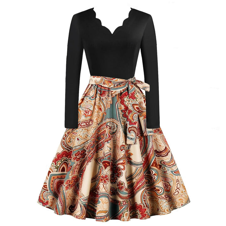 Robe de Costume D'Halloween à Manches Longues et Longueur Thé, Coupe A-Line/Princesse, avec Nœud Papillon