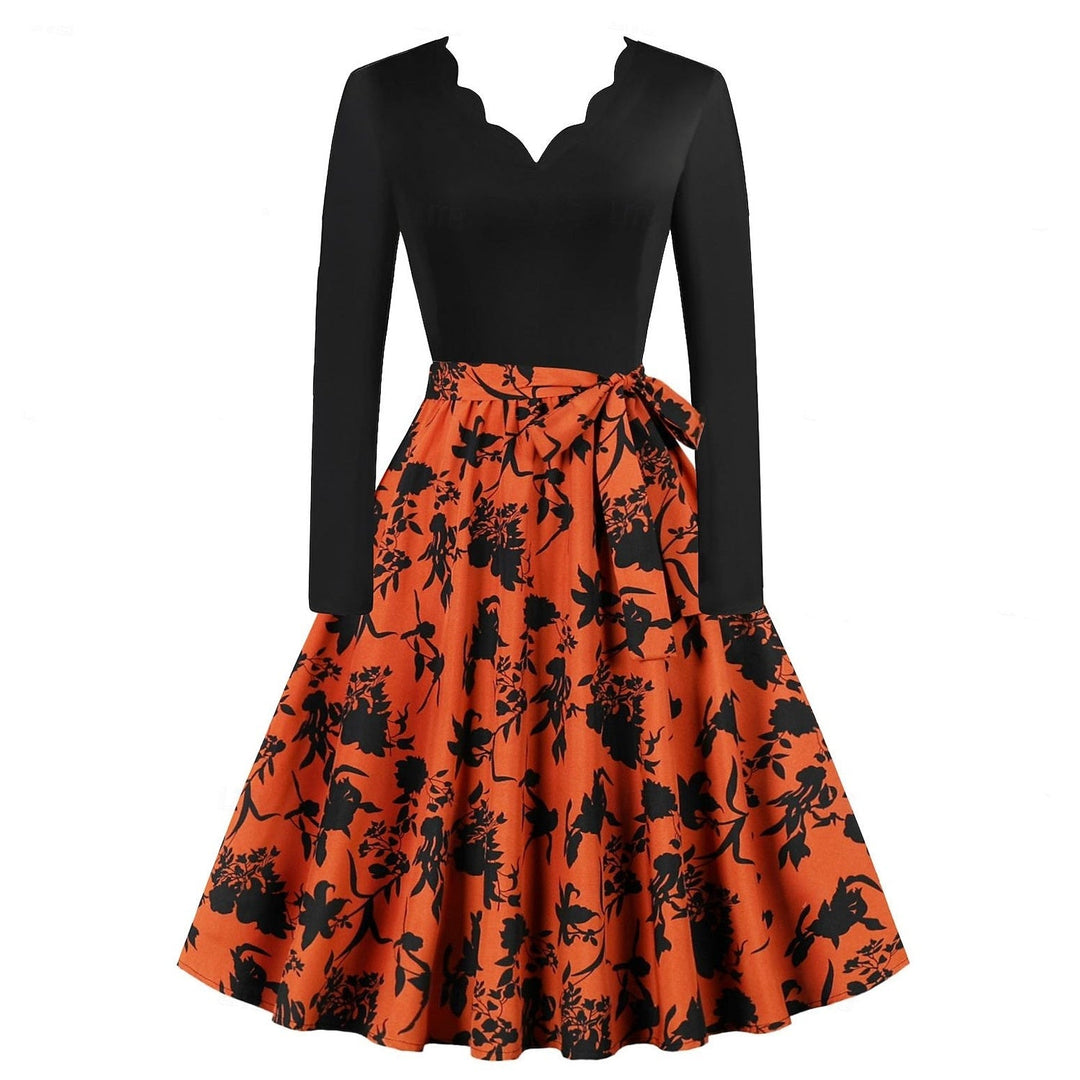 Robe de Costume D'Halloween à Manches Longues et Longueur Thé, Coupe A-Line/Princesse, avec Nœud Papillon