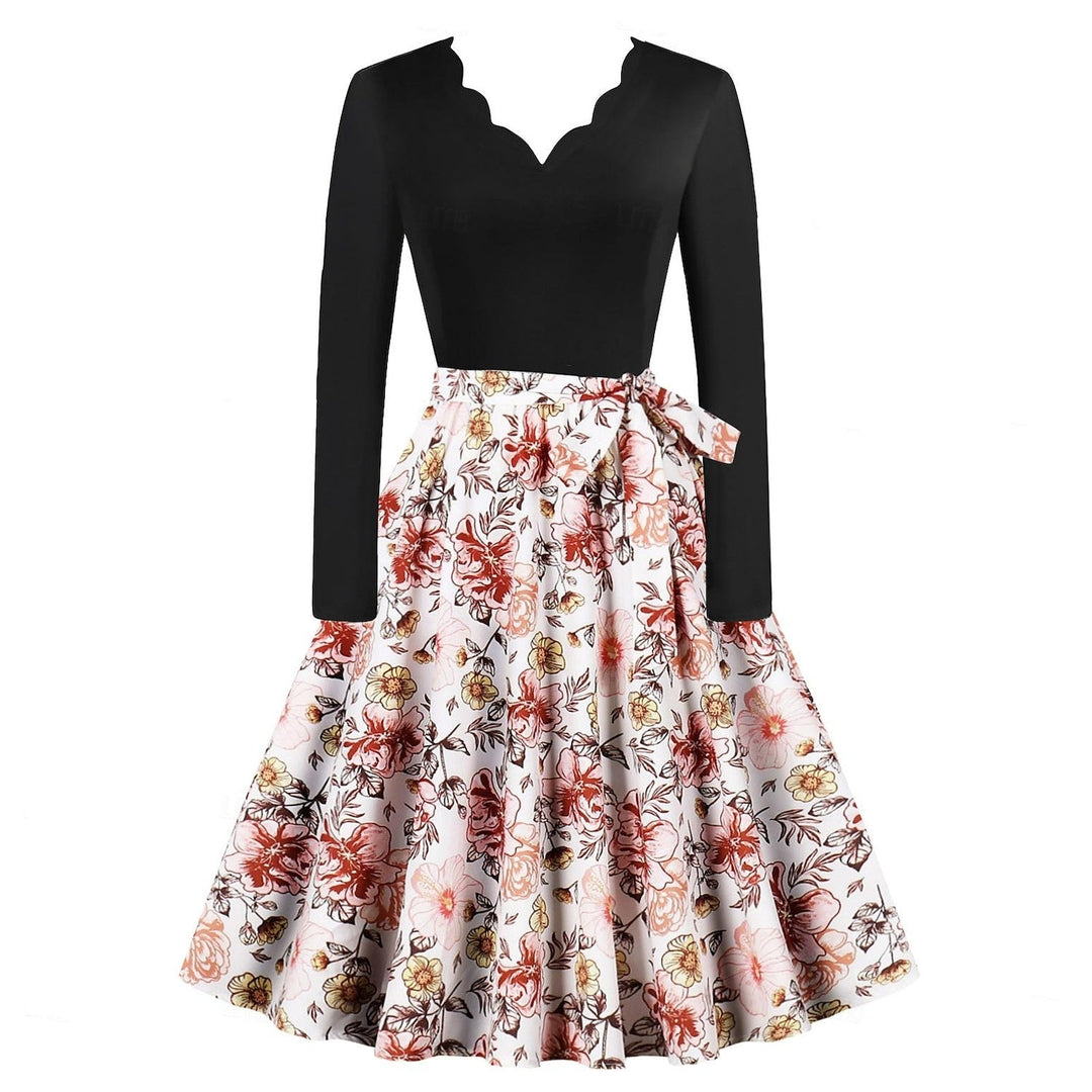 Robe de Costume D'Halloween à Manches Longues et Longueur Thé, Coupe A-Line/Princesse, avec Nœud Papillon