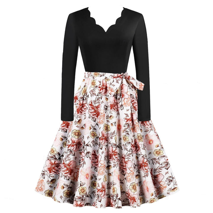 Robe de Costume D'Halloween à Manches Longues et Longueur Thé, Coupe A-Line/Princesse, avec Nœud Papillon