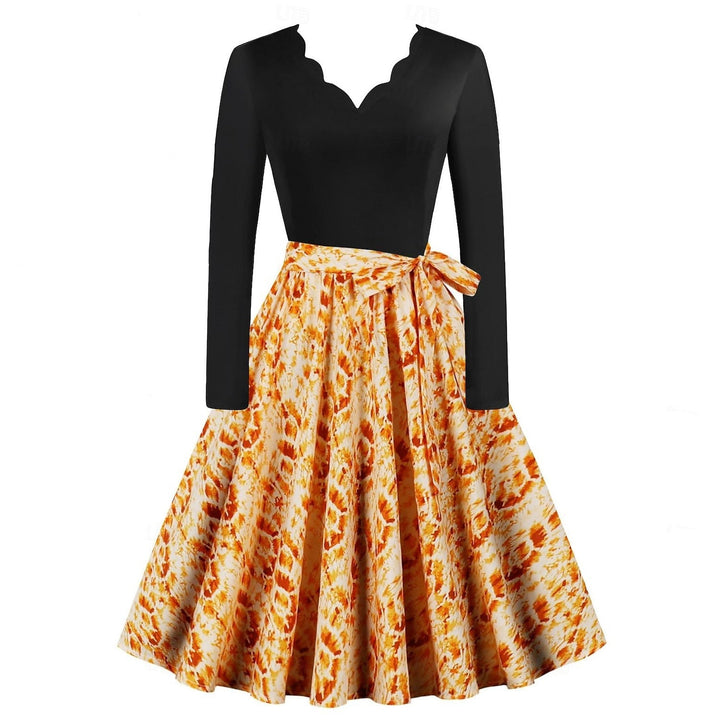 Robe de Costume D'Halloween à Manches Longues et Longueur Thé, Coupe A-Line/Princesse, avec Nœud Papillon