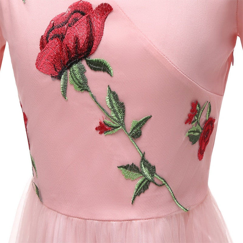 Robe de Costume D'Halloween à Manches Longues et Col en V, Coupe A-Line/Princesse, Longueur Thé, avec Dentelle et Appliques