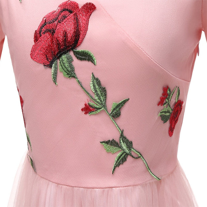 Robe de Costume D'Halloween à Manches Longues et Col en V, Coupe A-Line/Princesse, Longueur Thé, avec Dentelle et Appliques
