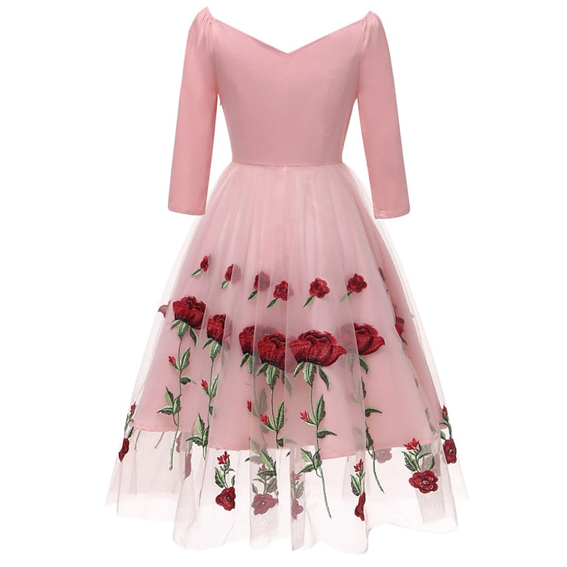 Robe de Costume D'Halloween à Manches Longues et Col en V, Coupe A-Line/Princesse, Longueur Thé, avec Dentelle et Appliques