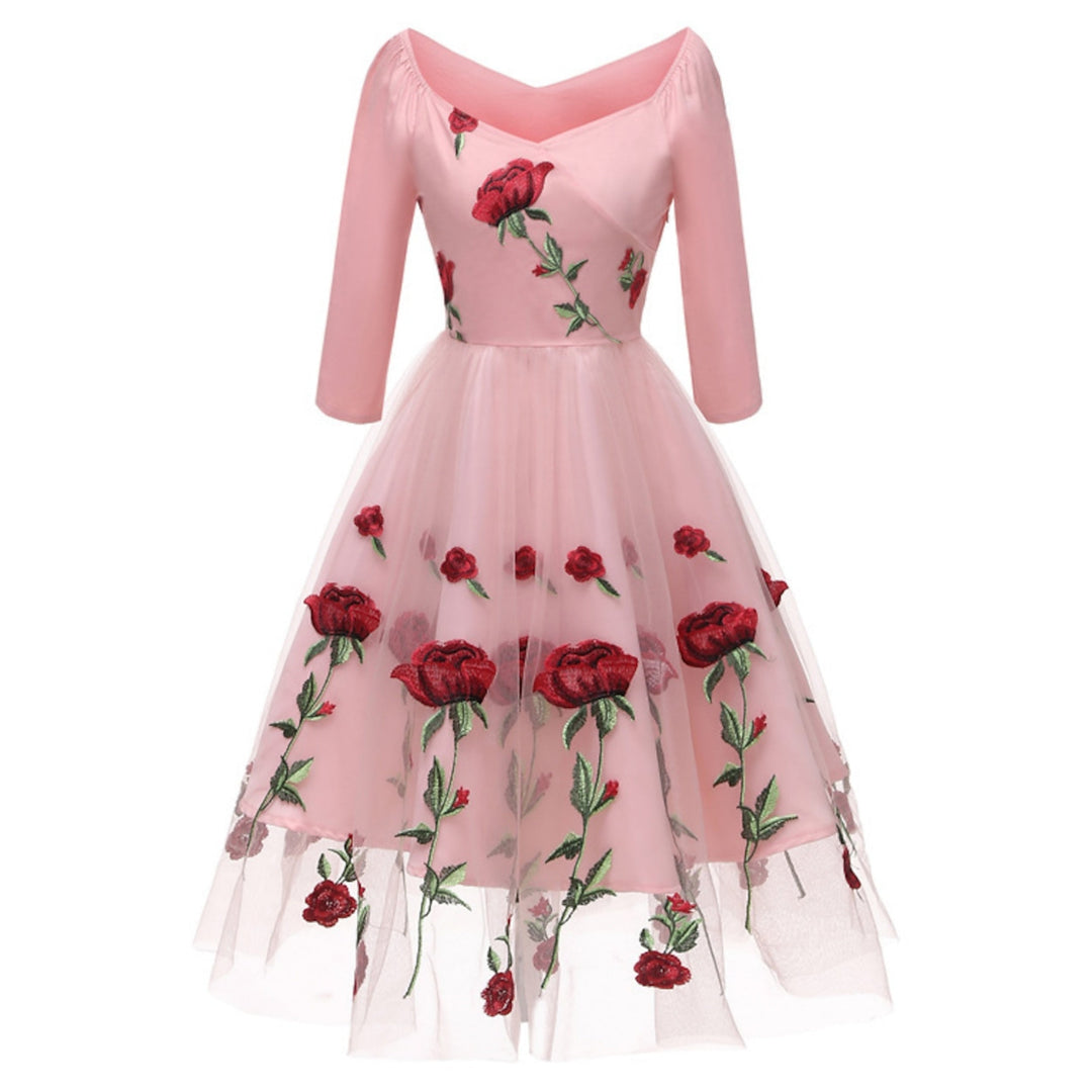 Robe de Costume D'Halloween à Manches Longues et Col en V, Coupe A-Line/Princesse, Longueur Thé, avec Dentelle et Appliques