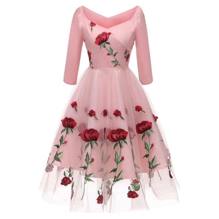 Robe de Costume D'Halloween à Manches Longues et Col en V, Coupe A-Line/Princesse, Longueur Thé, avec Dentelle et Appliques