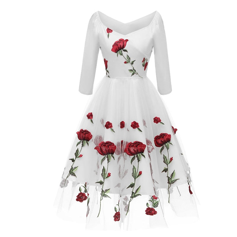 Robe de Costume D'Halloween à Manches Longues et Col en V, Coupe A-Line/Princesse, Longueur Thé, avec Dentelle et Appliques