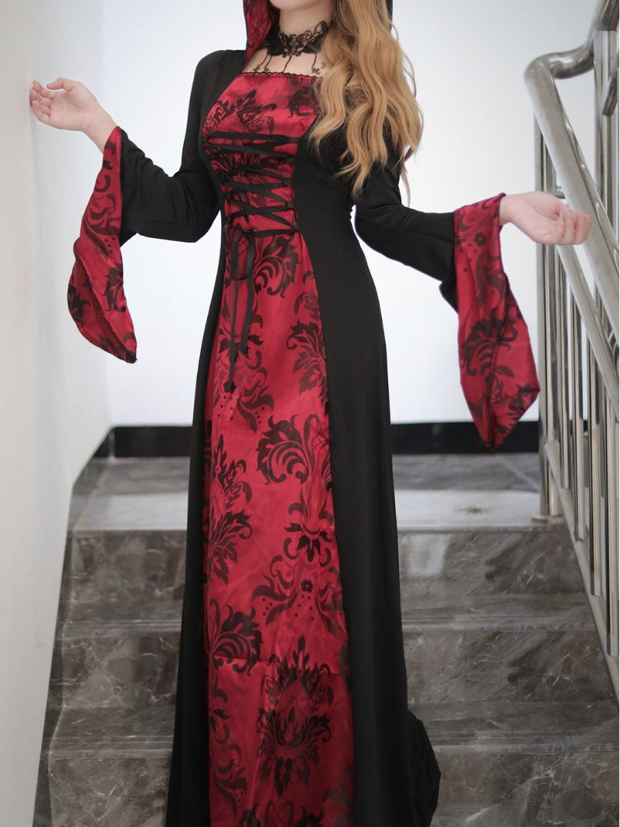 Robe de Costume D'Halloween à Manches Longues et Col Carré, Coupe A-Line/Princess