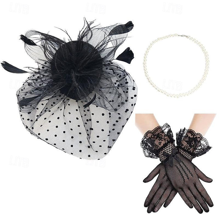 Ensemble D'Accessoires de Collier, Gants et Diadème Vintage Des Années 1950