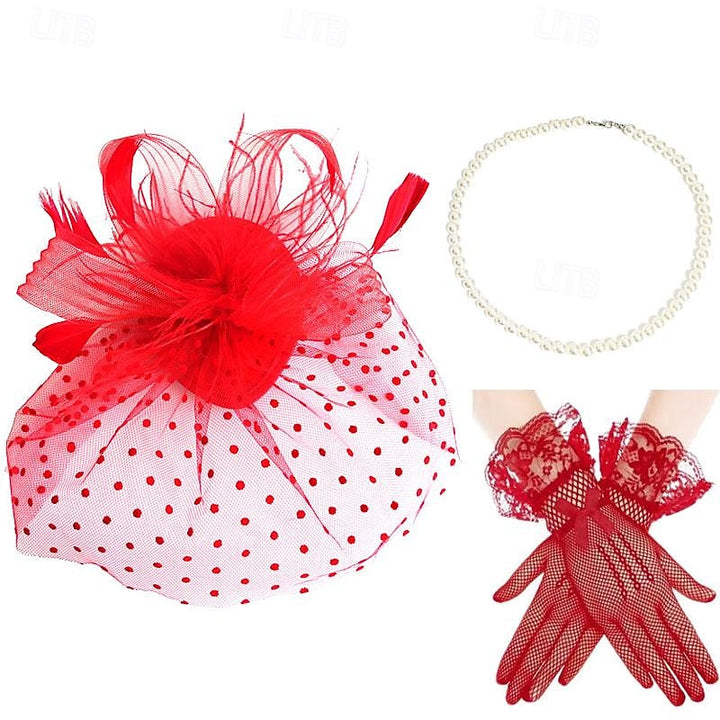 Ensemble D'Accessoires de Collier, Gants et Diadème Vintage Des Années 1950