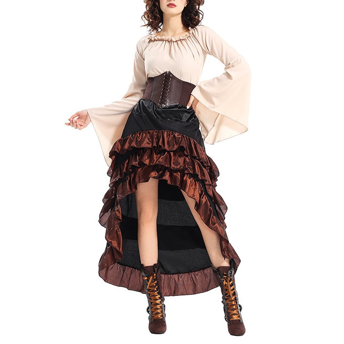 Robe de Costume D'Halloween Asymétrique à Manches Longues et Col Rond de Forme Trapèze/Princesse avec Ceinture