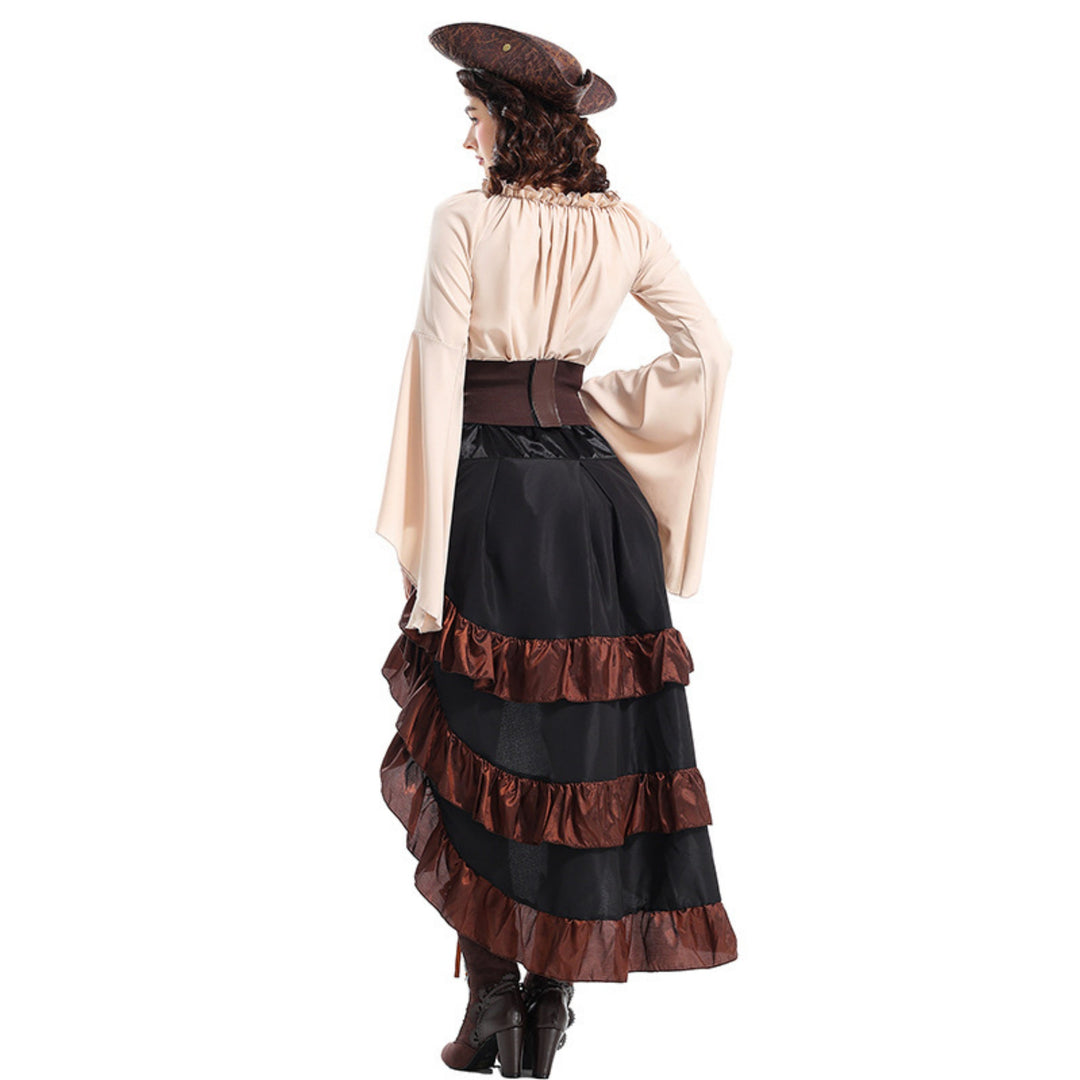 Robe de Costume D'Halloween Asymétrique à Manches Longues et Col Rond de Forme Trapèze/Princesse avec Ceinture