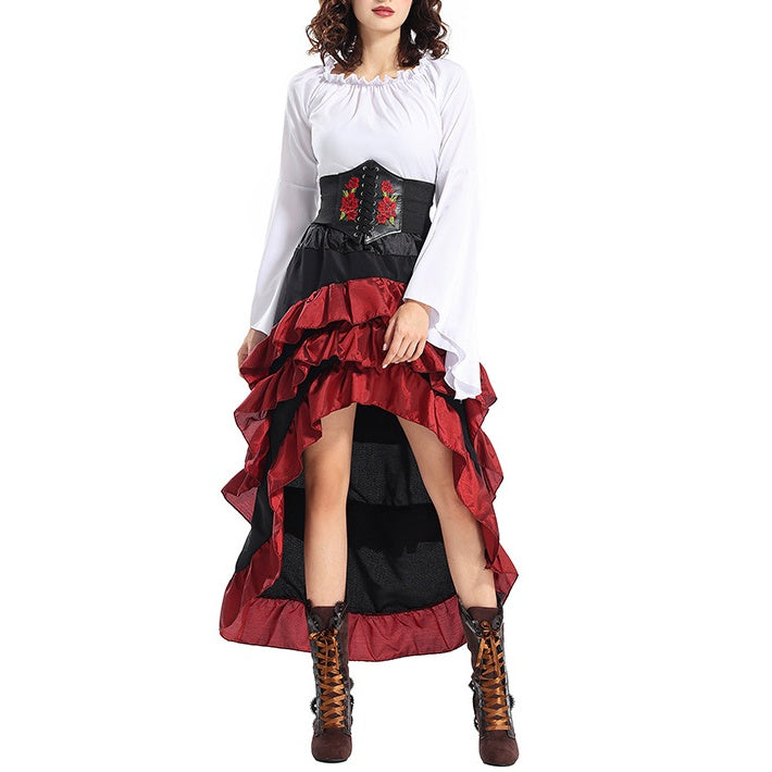 Robe de Costume D'Halloween Asymétrique à Manches Longues et Col Rond de Forme Trapèze/Princesse avec Ceinture