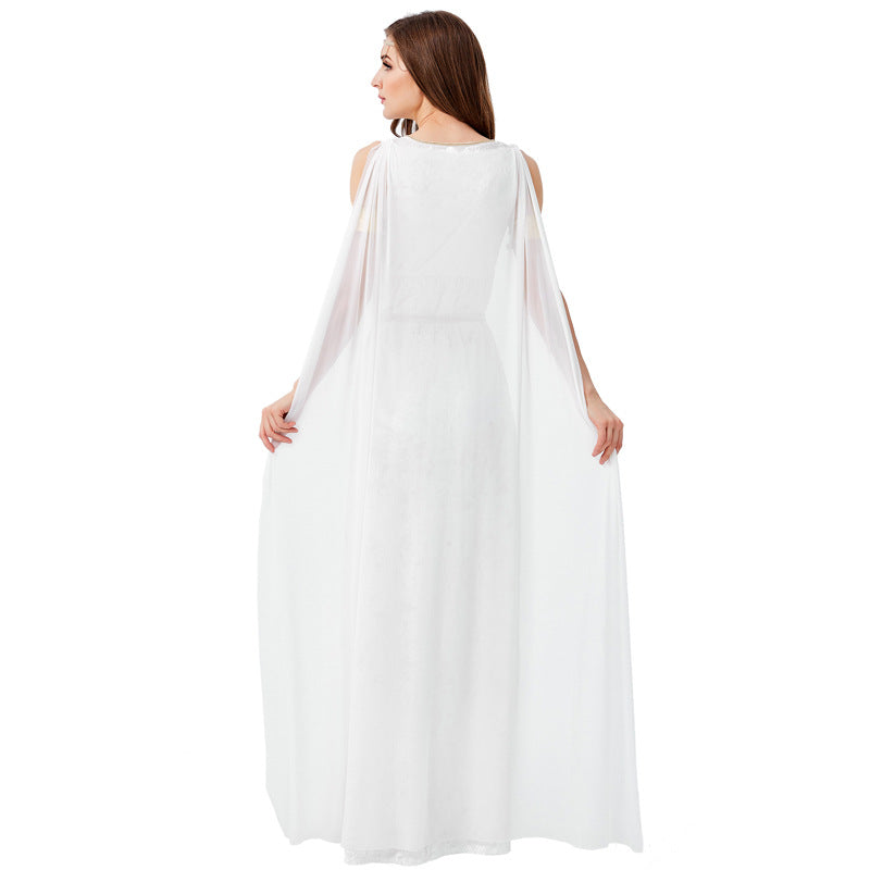 Robe de Costume D'Halloween à Col en V Sans Manches, Coupe A-Line/Princess, Longueur Au Sol, avec Fente Sur le Côté