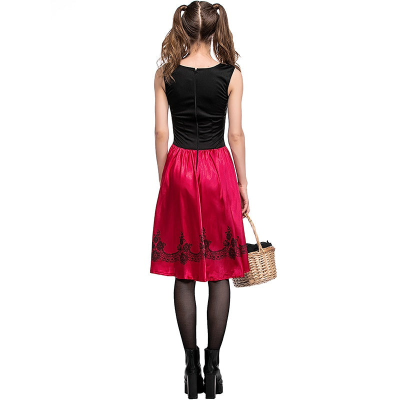 Robe de Costume D'Halloween à Col Carré Sans Manches, Coupe A-Line/Princess, Longueur Genou, avec Cape