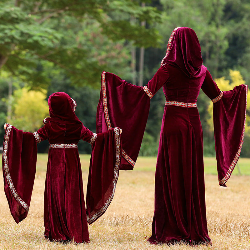 Robe de Costume D'Halloween à Manches Longues et Col en V, Coupe Trapèze/Princesse, Longueur Au Sol