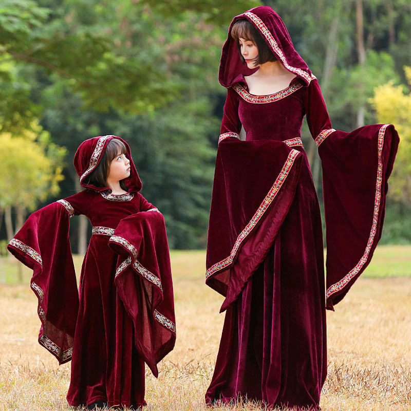 Robe de Costume D'Halloween à Manches Longues et Col en V, Coupe Trapèze/Princesse, Longueur Au Sol