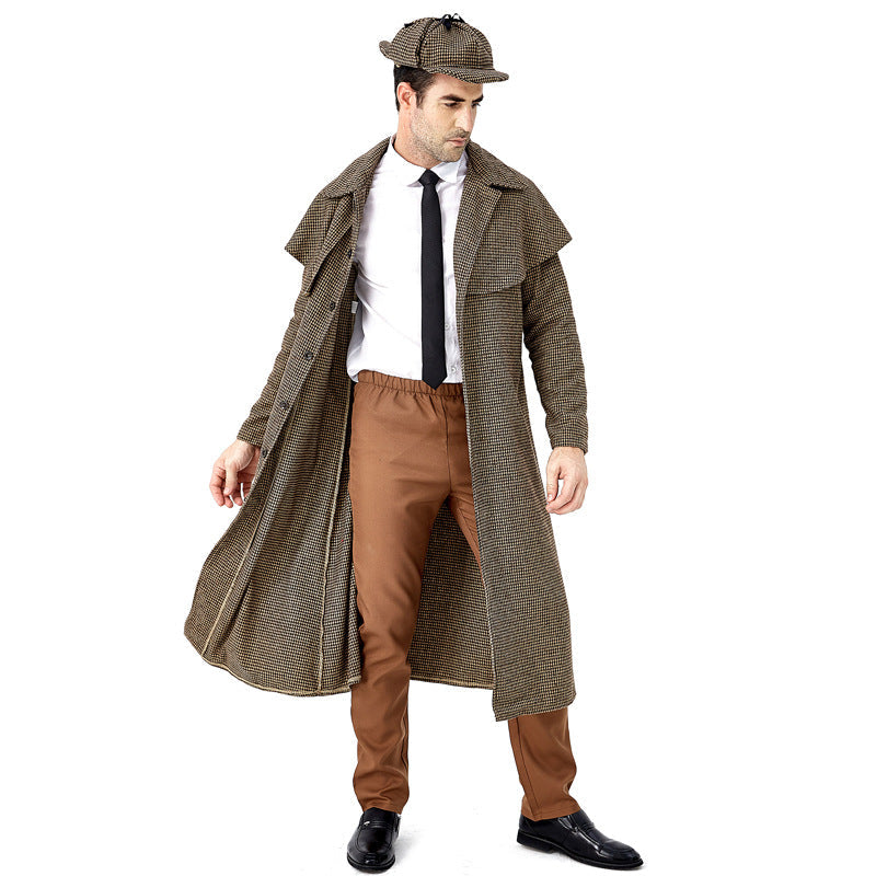 Costume D'Halloween - Manteau à Col Montant à Carreaux Britanniques avec Chapeau