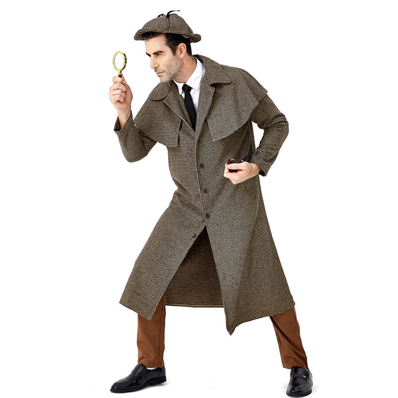 Costume D'Halloween - Manteau à Col Montant à Carreaux Britanniques avec Chapeau