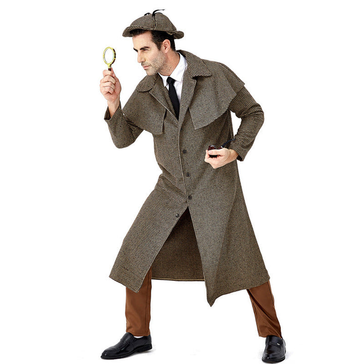 Costume D'Halloween - Manteau à Col Montant à Carreaux Britanniques avec Chapeau