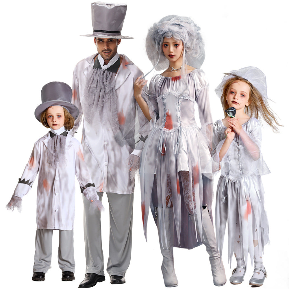 Costume de Mascarade Personnalisé pour Mariée Vampire, Cosplay, Zombie, Spectacle D'Halloween, Costume Parent-Enfant