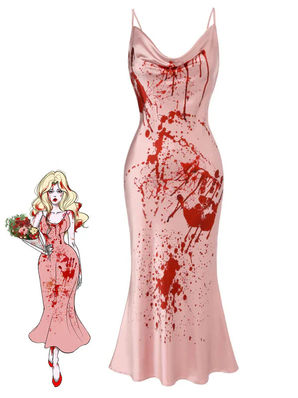 Robe de Costume D'Halloween à Bretelles Spaghetti Sans Manches, Coupe A-Line/Princess, Longueur Thé